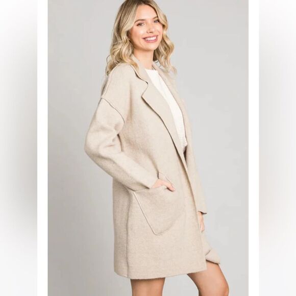 Allie Rose NWT Camel Collared Coatigan Sweater Cardigan Jacket Size Medium - Picture 2 of 12